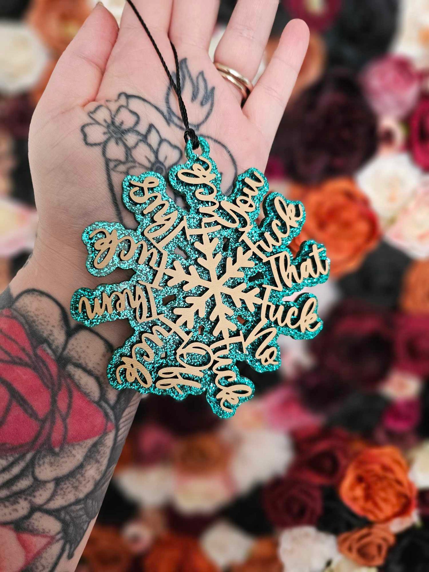Fuck Flake Ornament Ice Teal Glitter