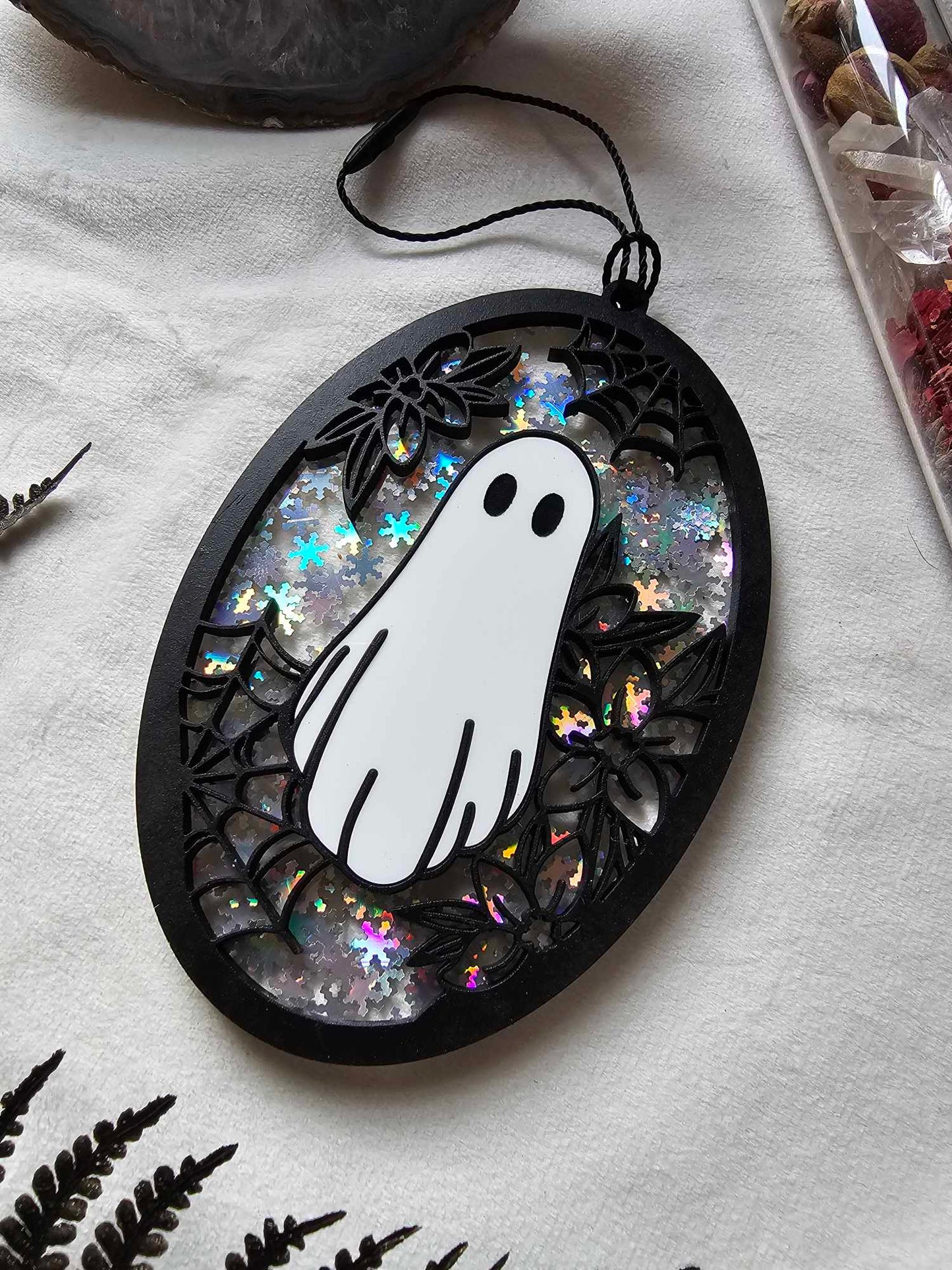 Floral Ghost Ornament Iridescent Snowflake