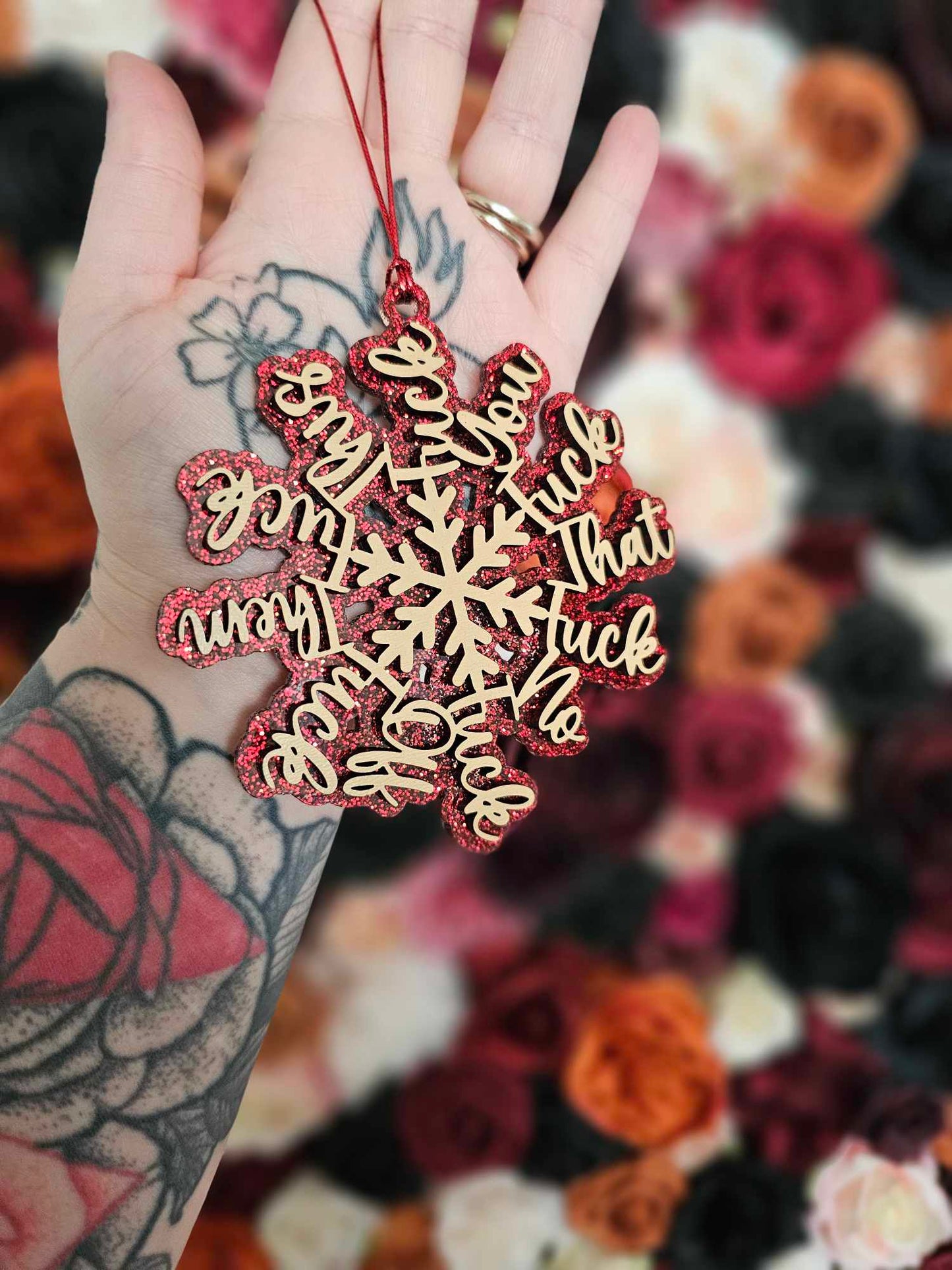 Fuck Flake Ornament Red Glitter