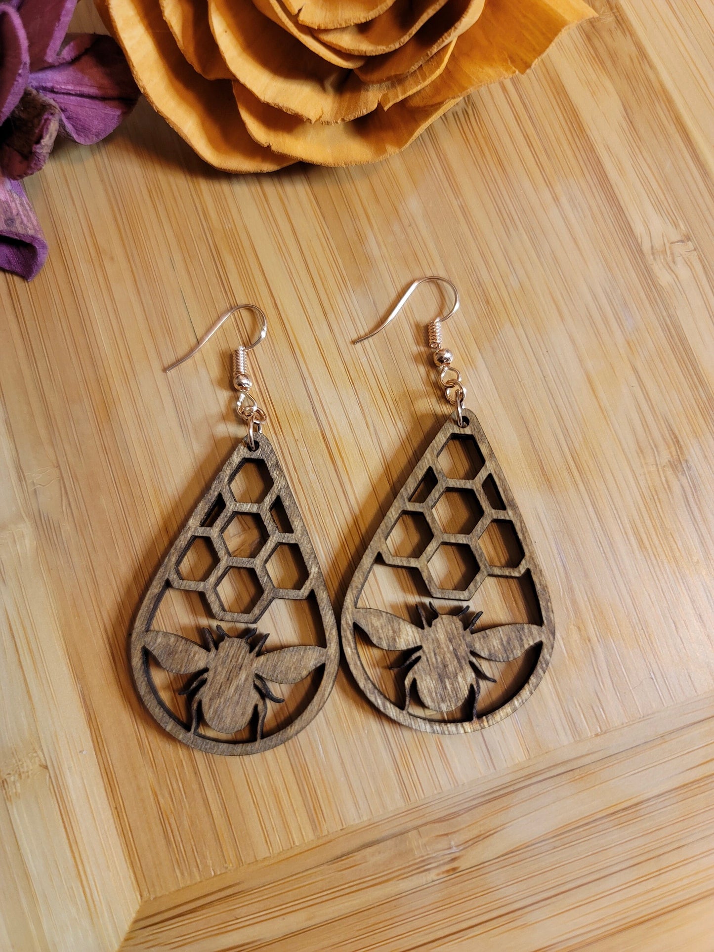 Wooden Bee Honeycomb Teardrops