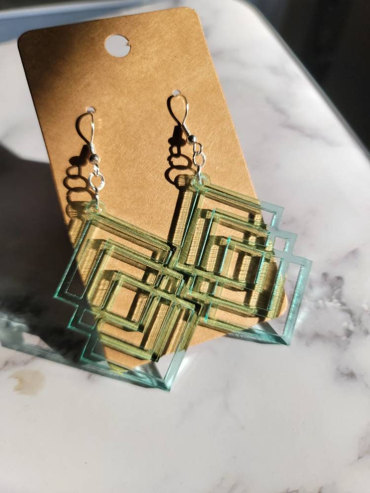 Green Seaglass Geometric Dangles