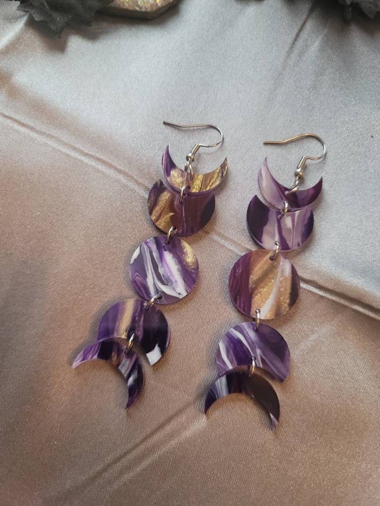 Purple & Gold Marbled Full Moon Phases