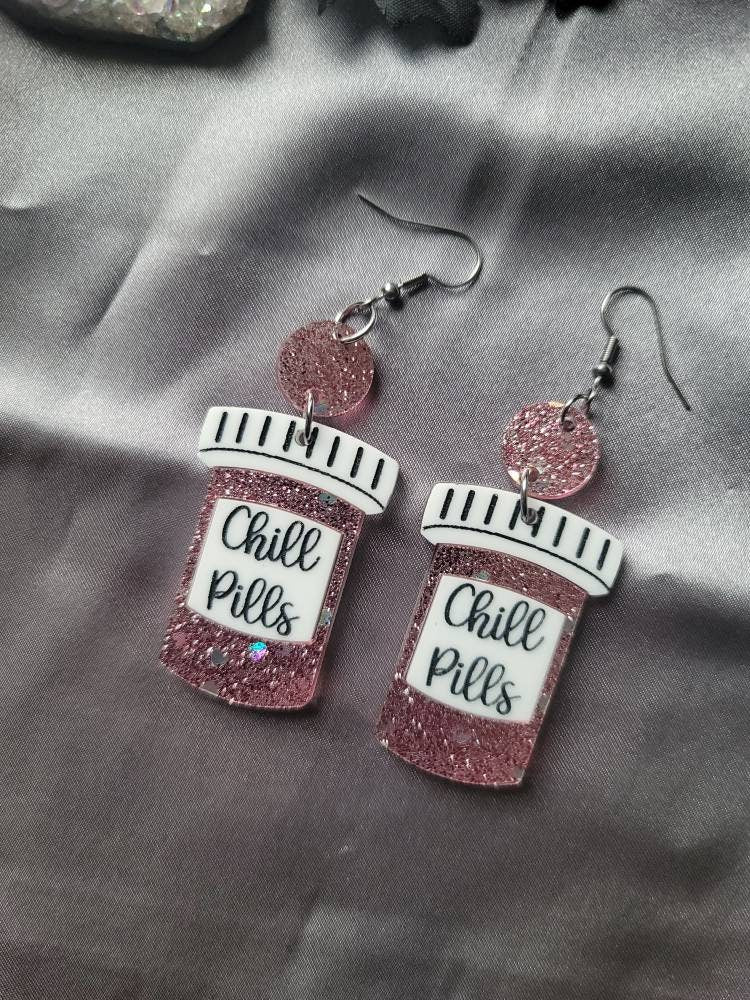 Chill Pills Acrylic Earrings, valentines day gift for her, statement earrings