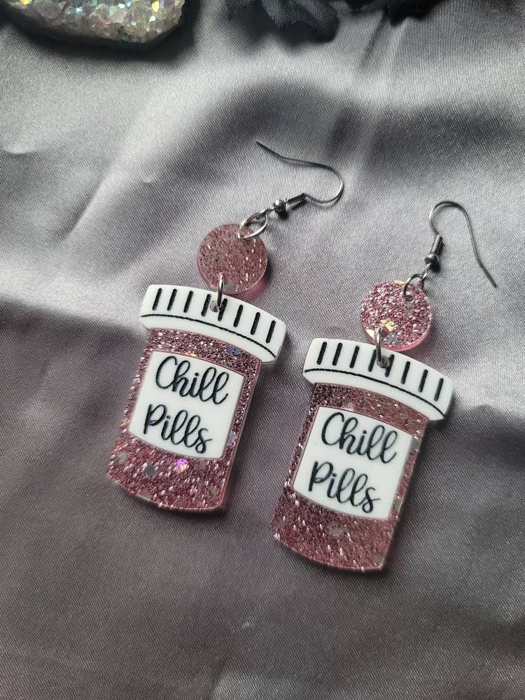 Chill Pills Acrylic Earrings, valentines day gift for her, statement earrings
