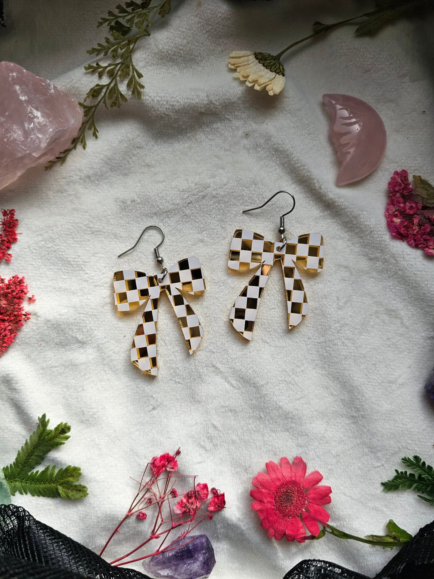 Gold Mirror Checkered Bows