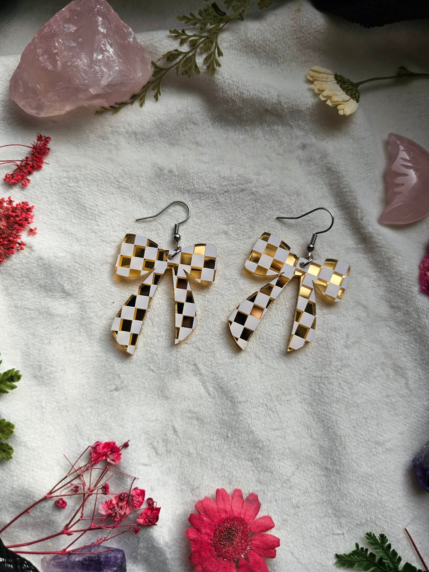 Gold Mirror Checkered Bows