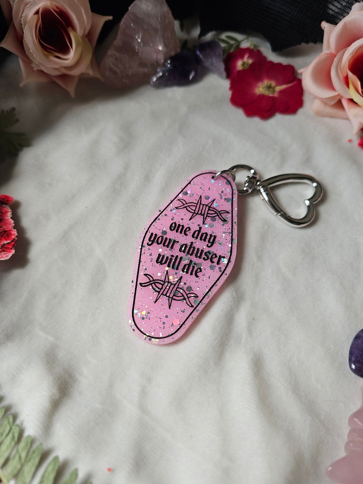 One Day Your Abuser Will.. Keychain (Pink)