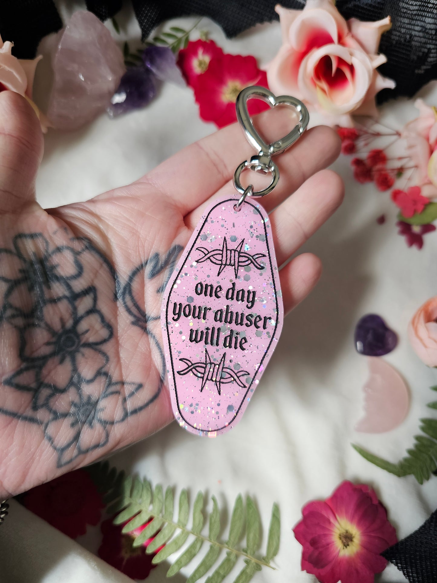 One Day Your Abuser Will.. Keychain (Pink)