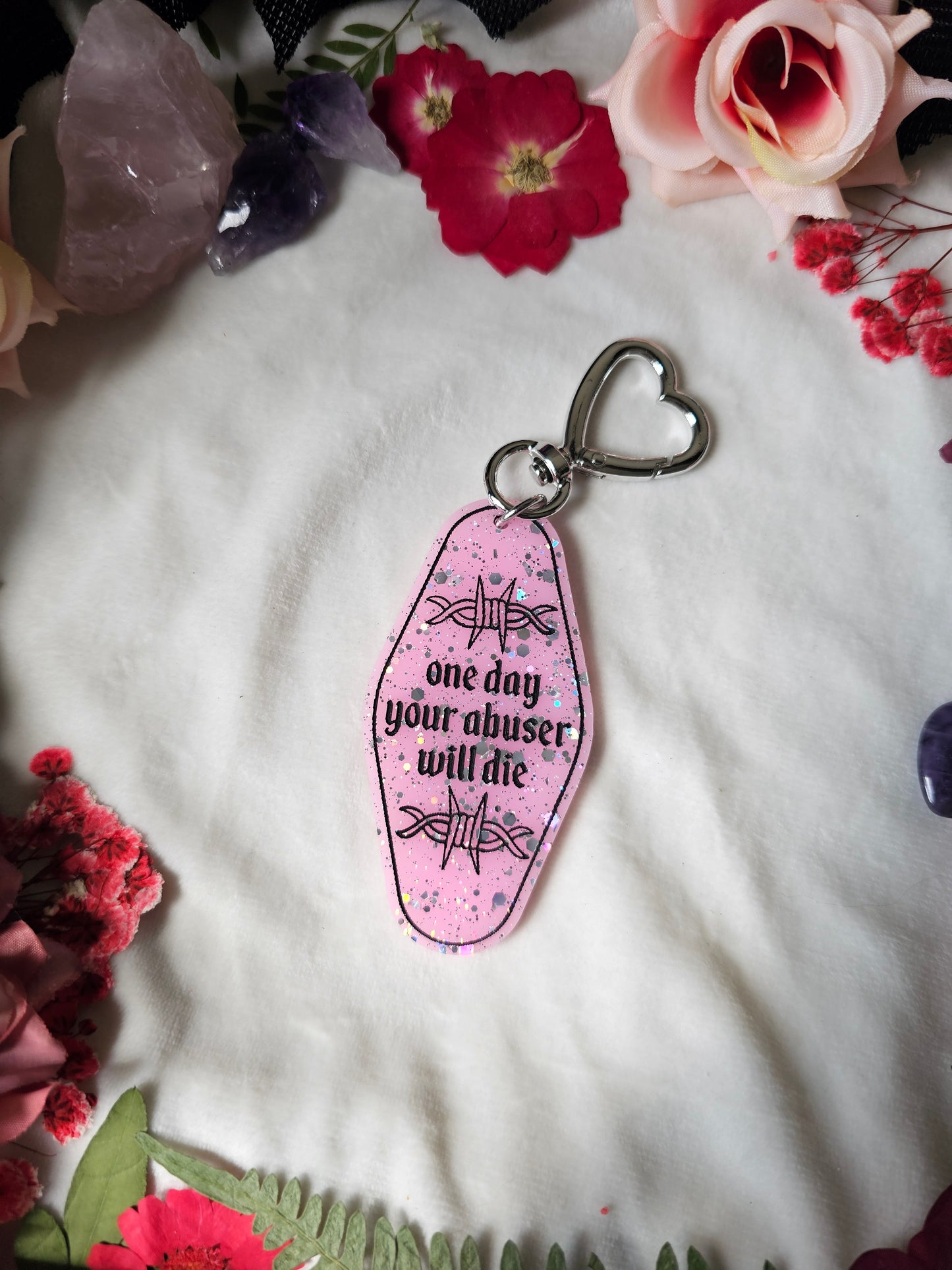 One Day Your Abuser Will.. Keychain (Pink)