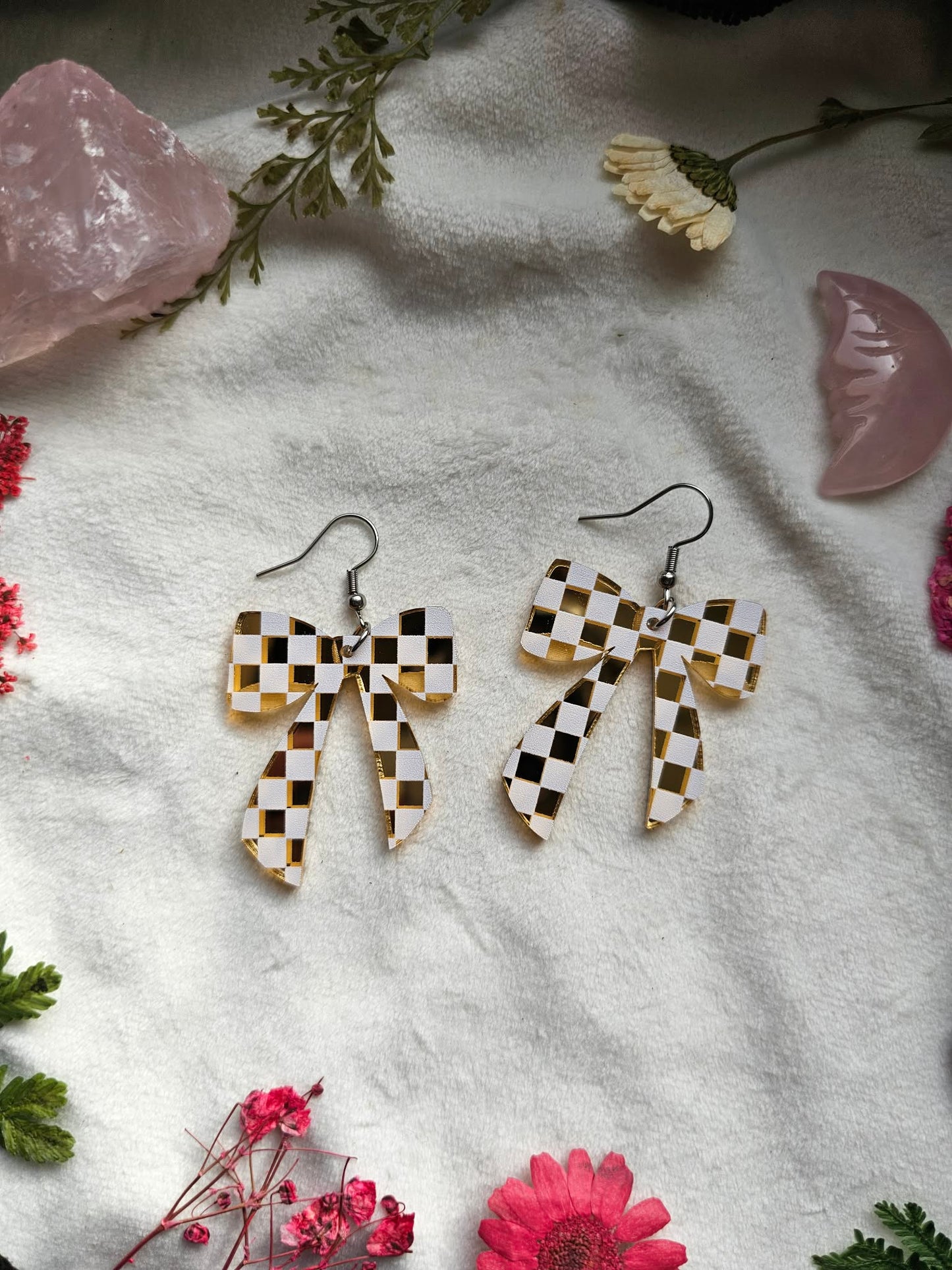 Gold Mirror Checkered Bows