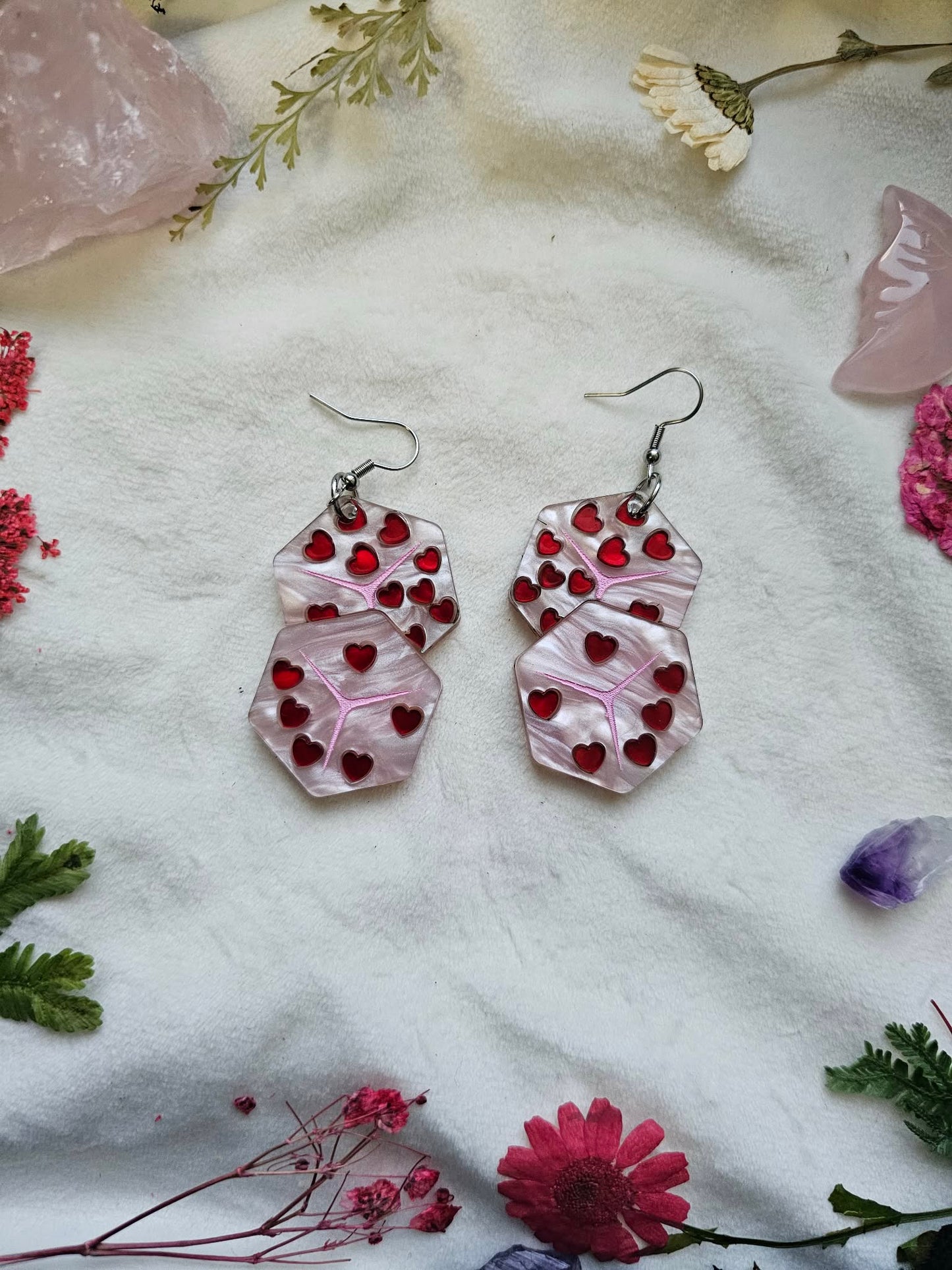 Pink and Red Heart Dice