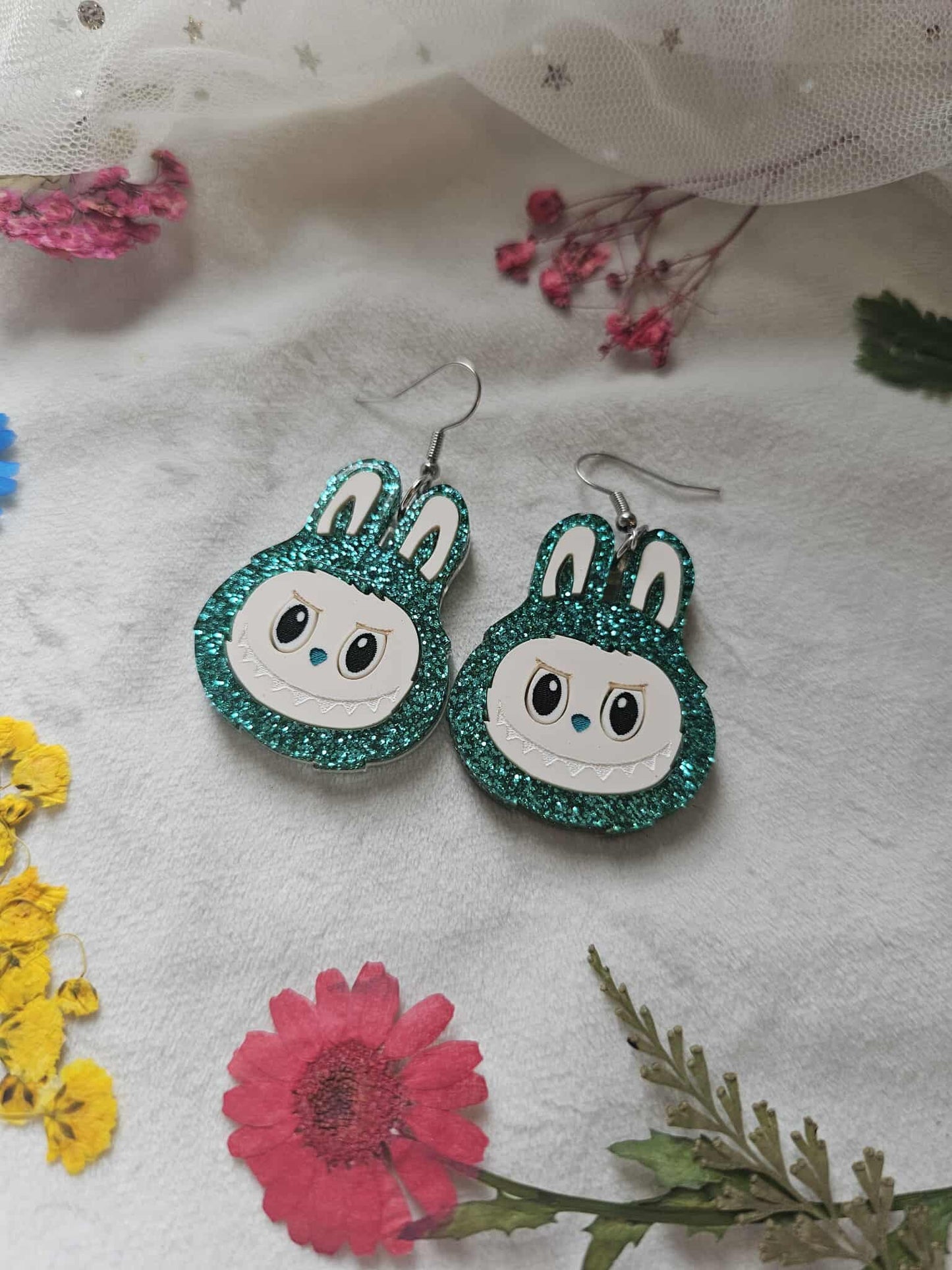 Teal Glitter  Fuzzy Monsters