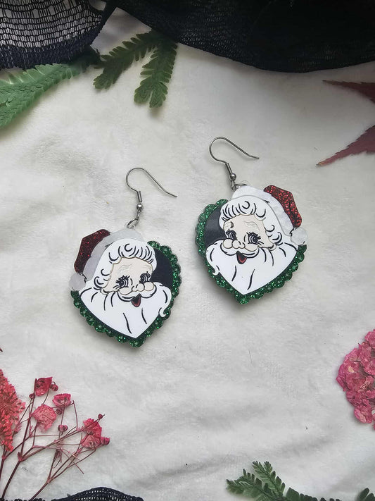 Retro Santa Hearts - Green Glitter