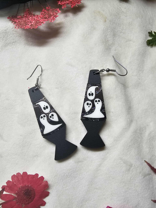 Black Glitter Swirl Ghost Lava Lamps