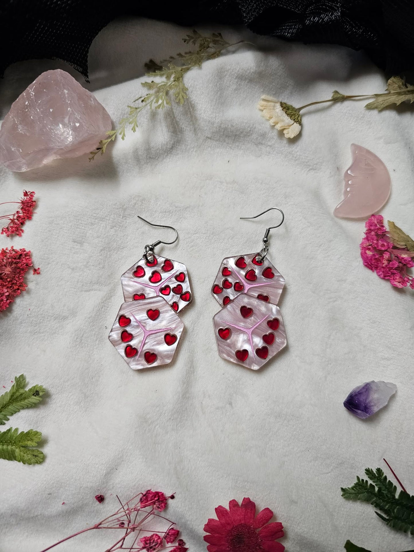 Pink and Red Heart Dice