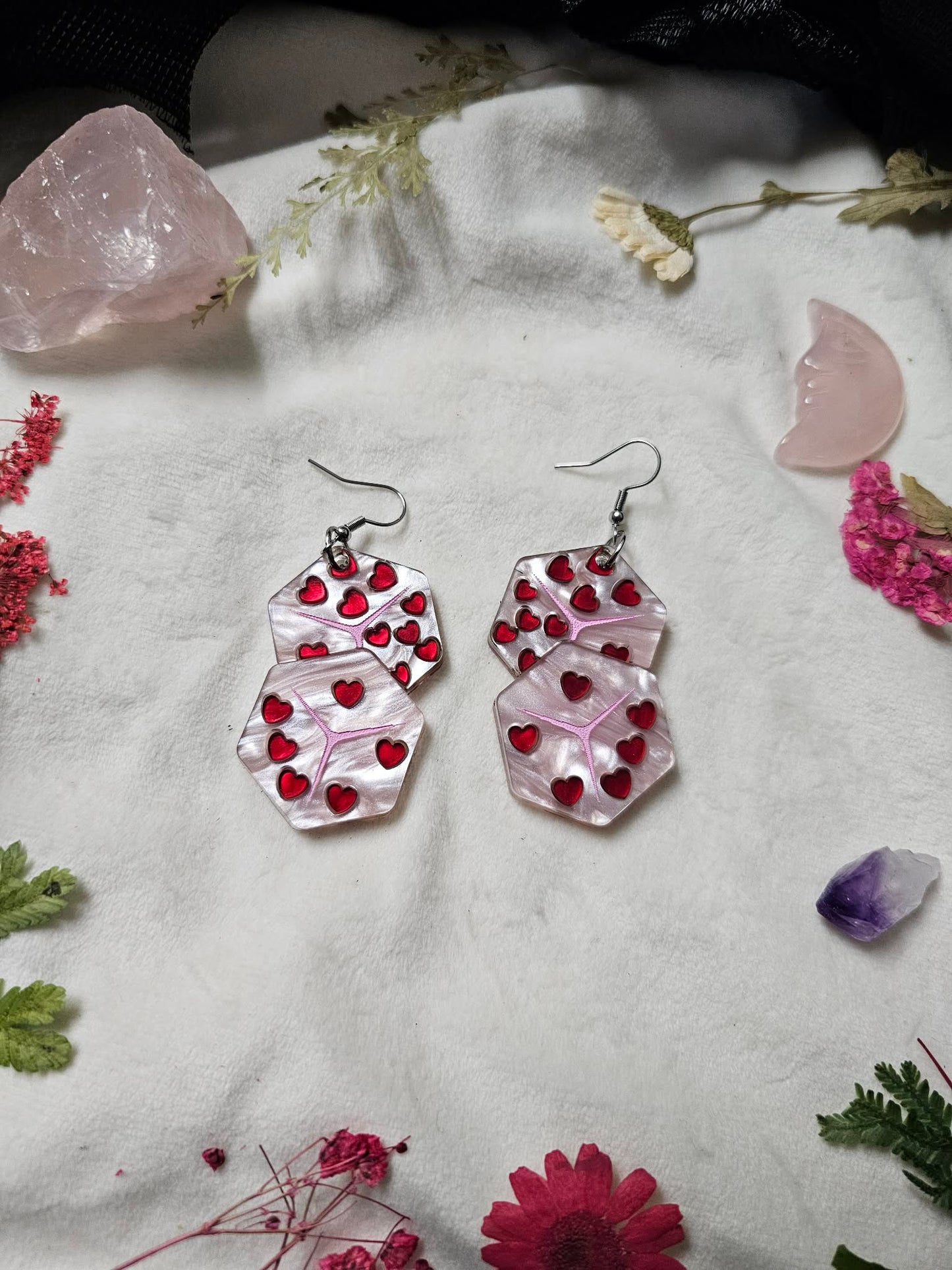 Pink and Red Heart Dice