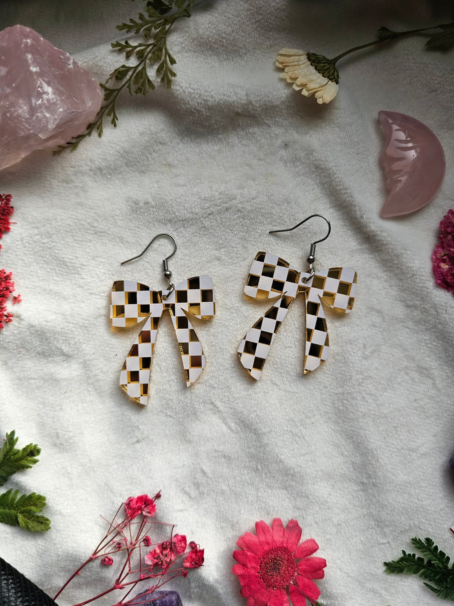 Gold Mirror Checkered Bows