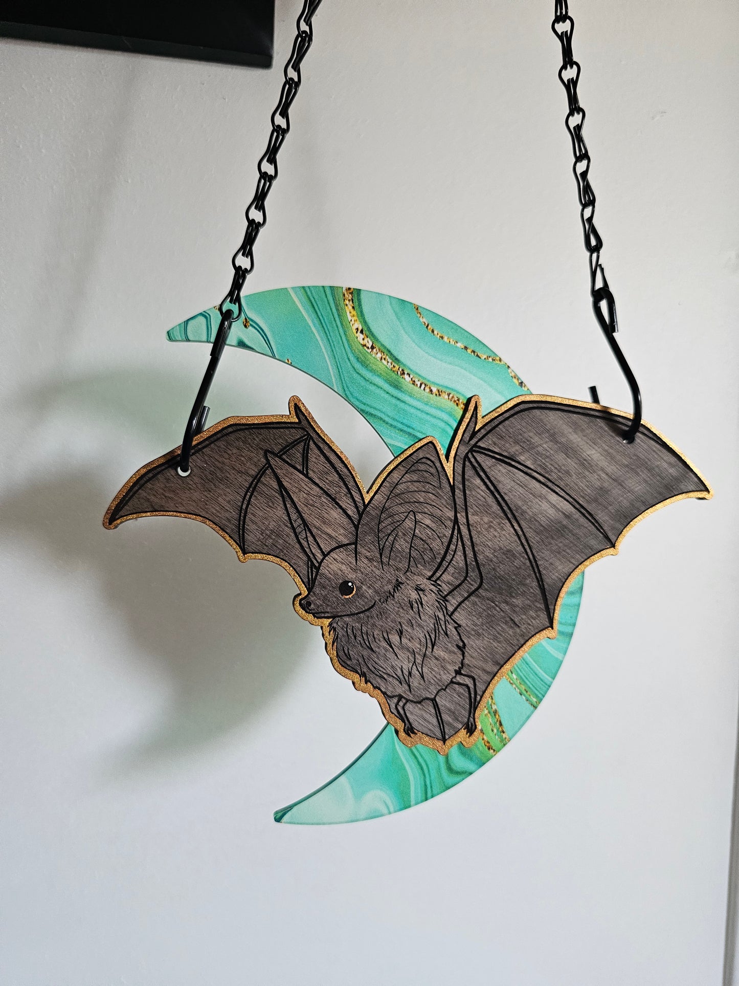 Small Moon Bat - Gold/Green Jade