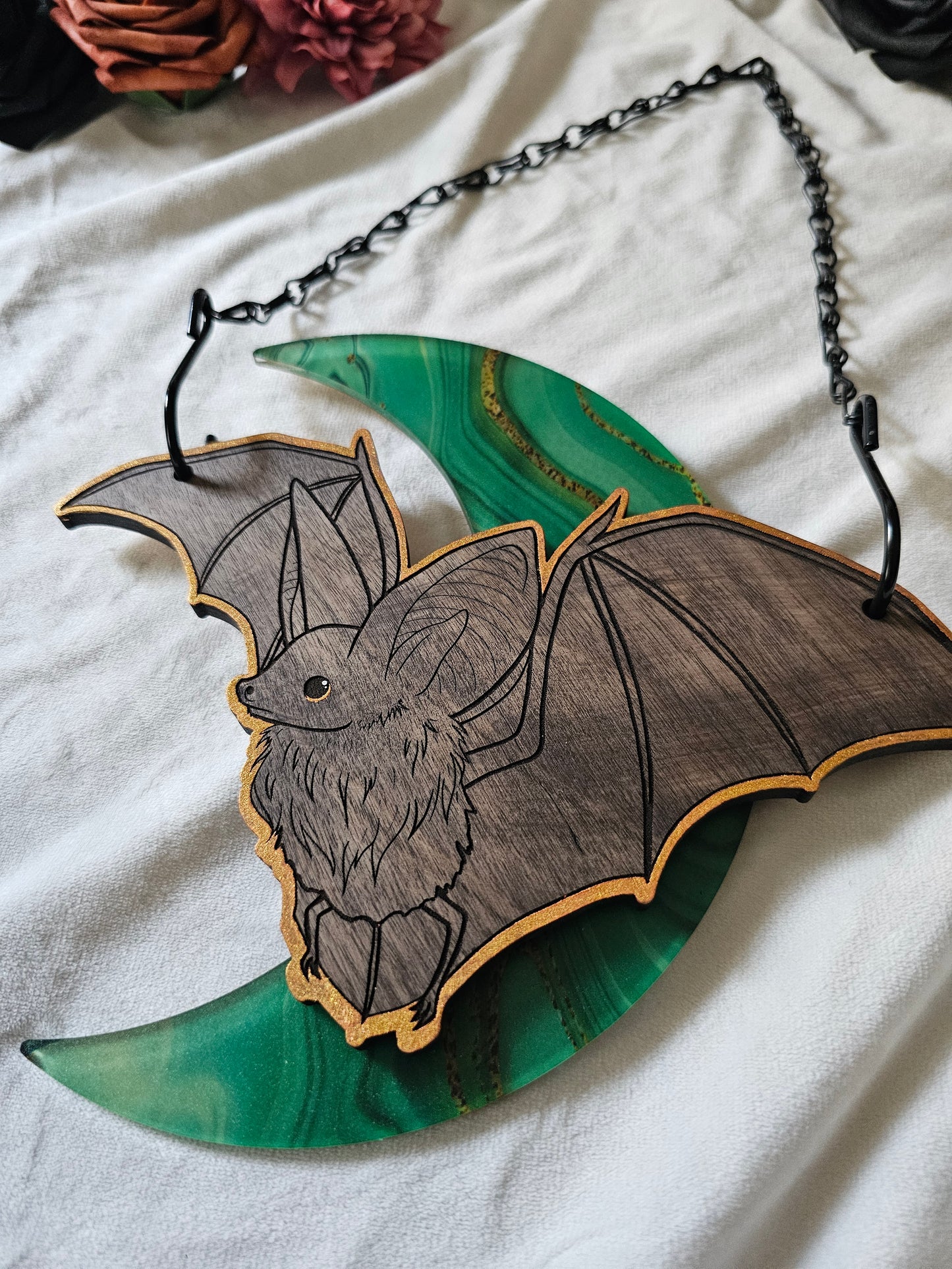 Small Moon Bat - Gold/Green Jade