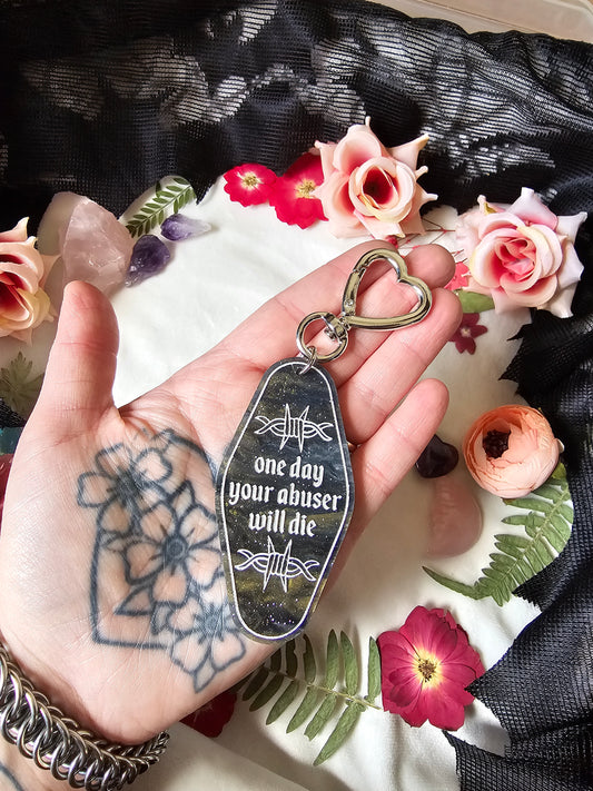 One Day Your Abuser Will.. Keychain (Onyx Gold)