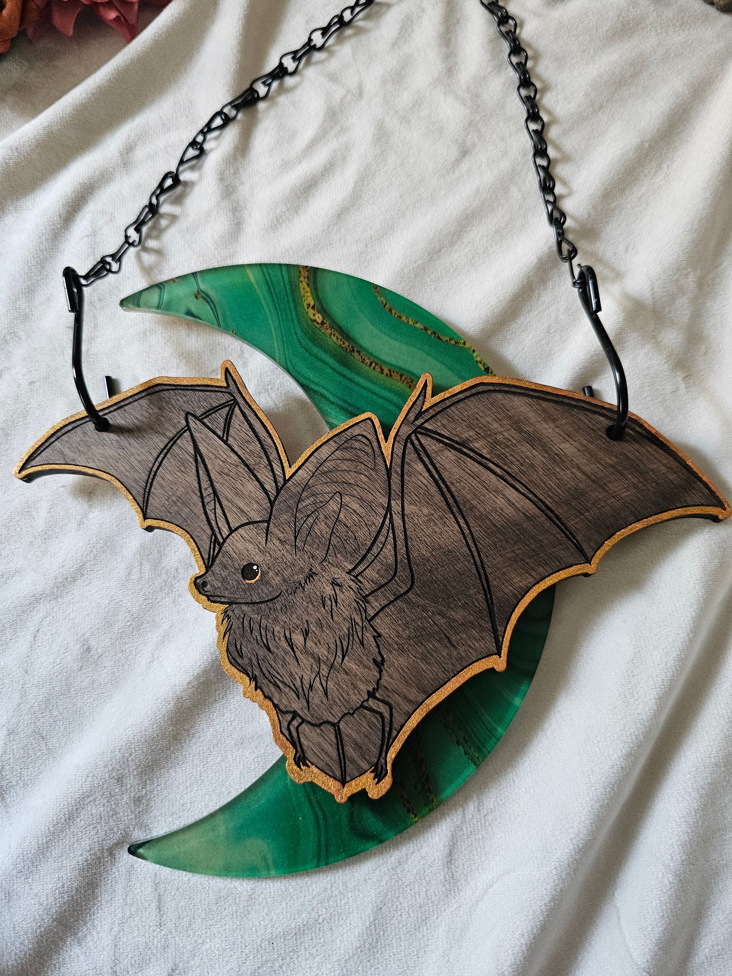 Small Moon Bat - Gold/Green Jade