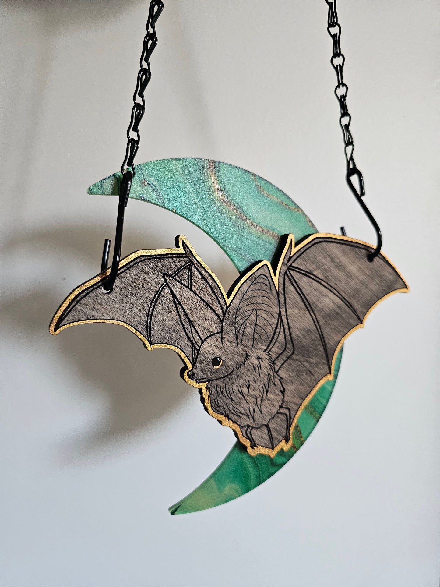Small Moon Bat - Gold/Green Jade