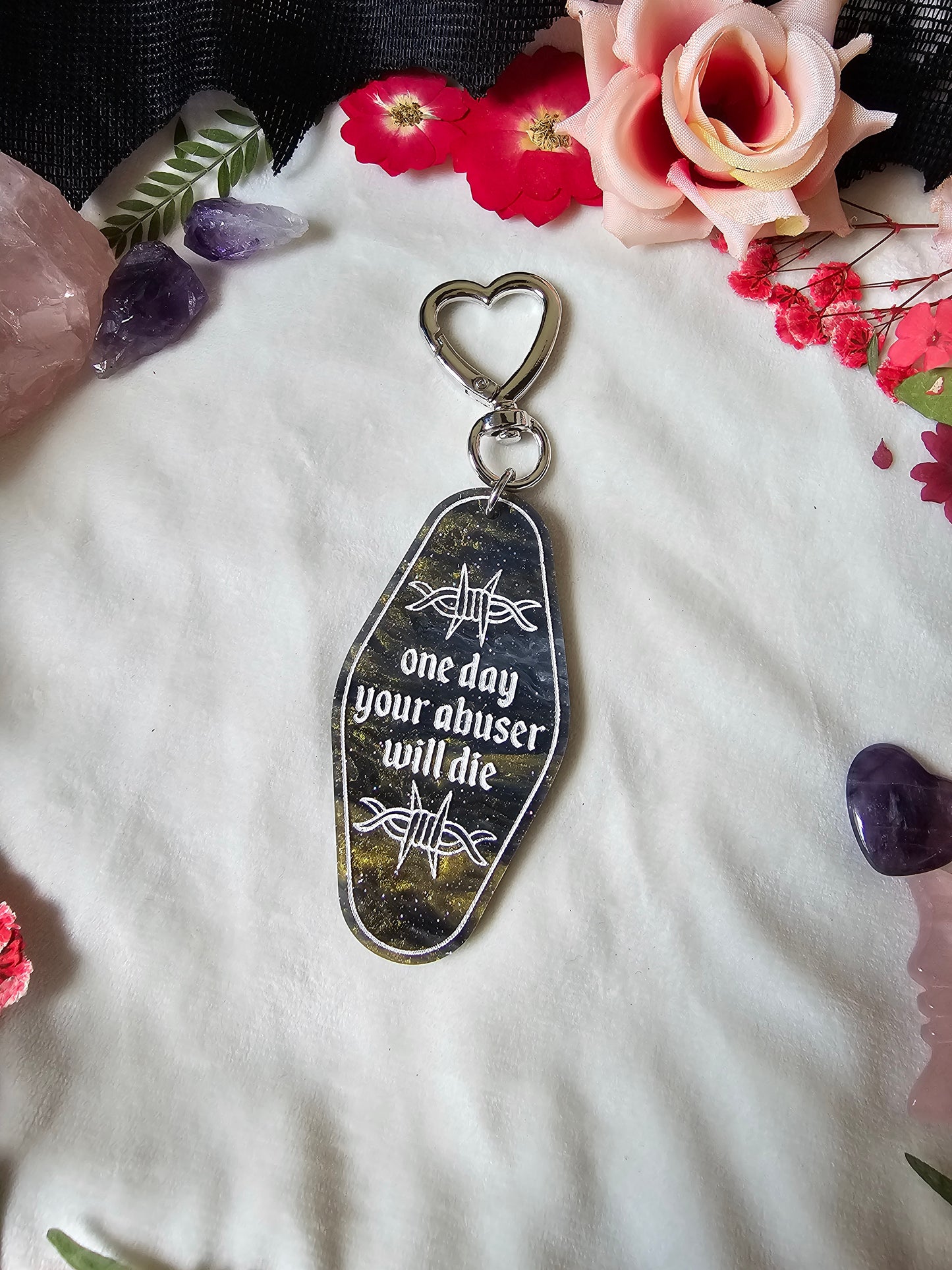 One Day Your Abuser Will.. Keychain (Onyx Gold)