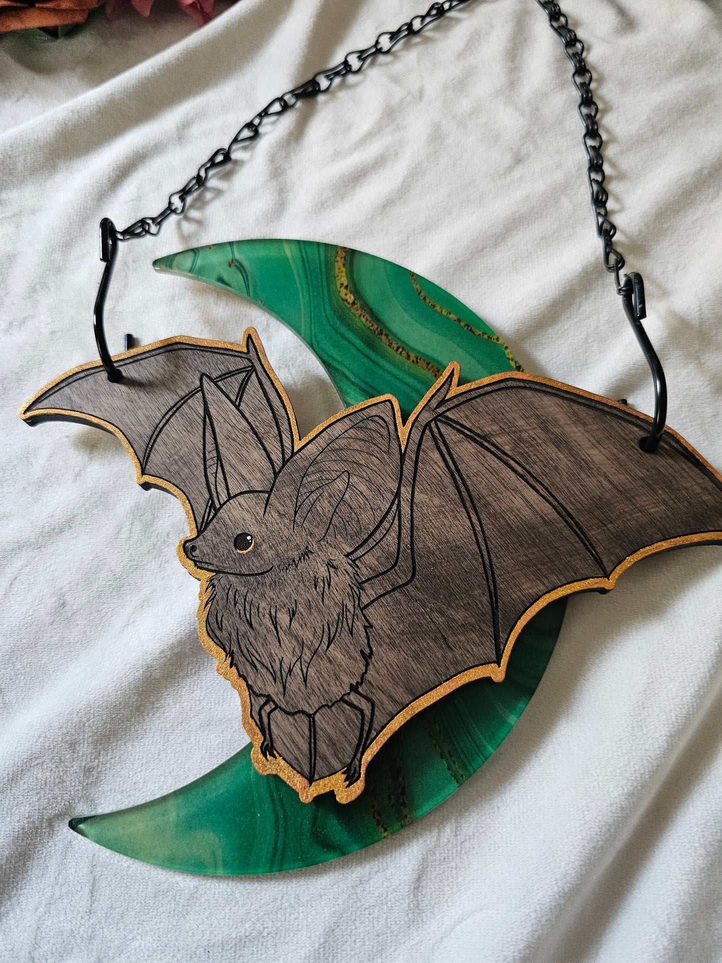 Small Moon Bat - Gold/Green Jade