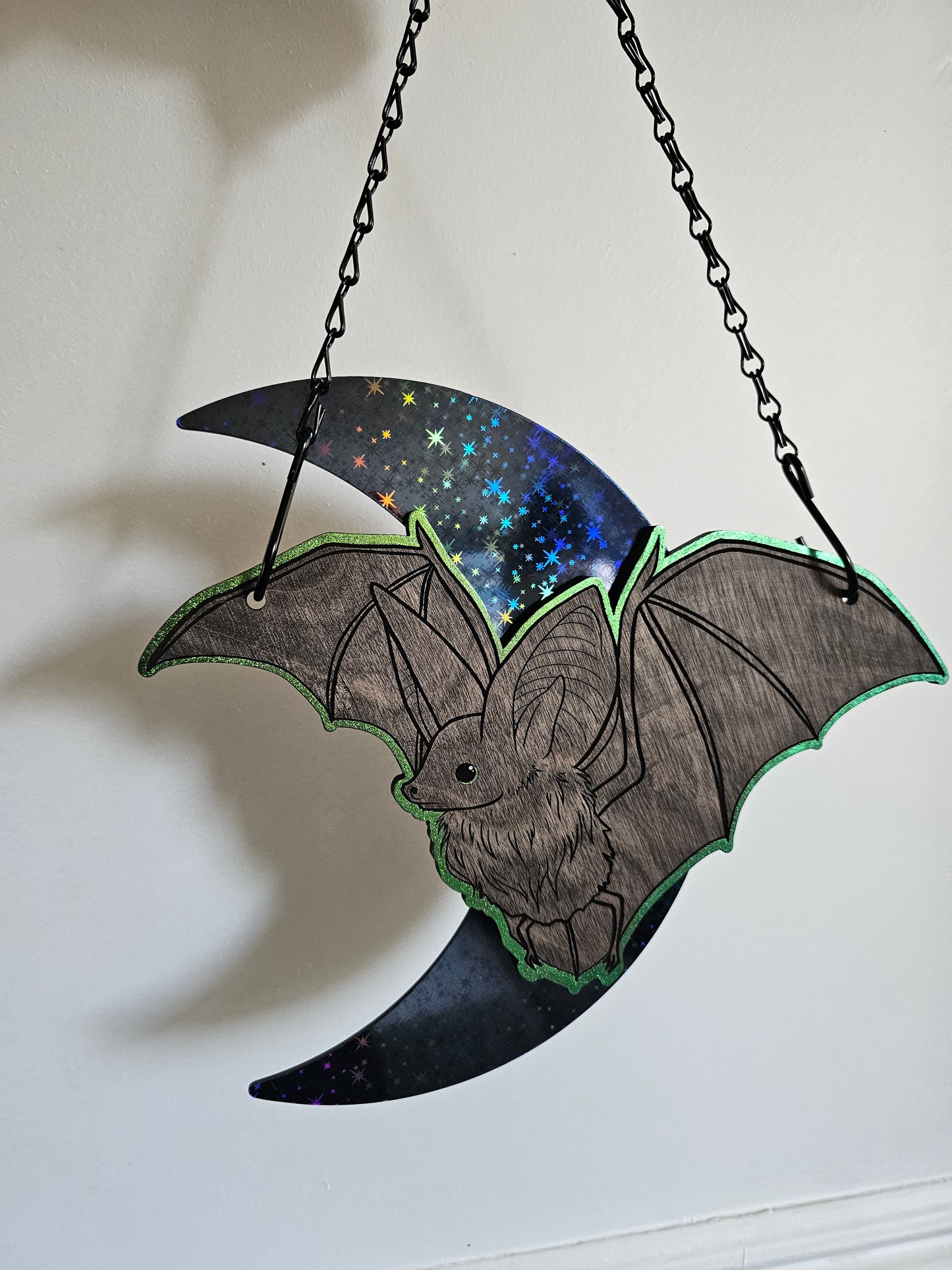 Large Moon Bat - Green/Blue Chrome on Dark Stars