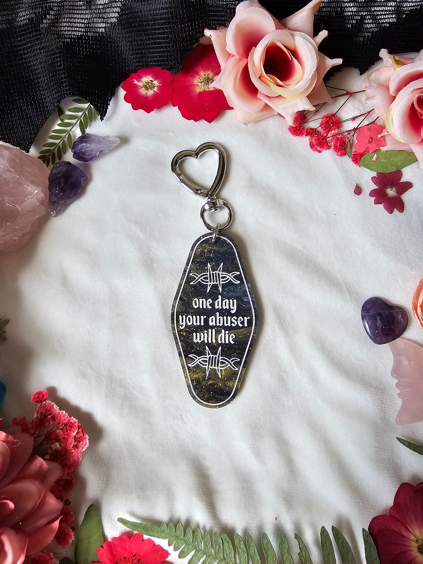 One Day Your Abuser Will.. Keychain (Onyx Gold)