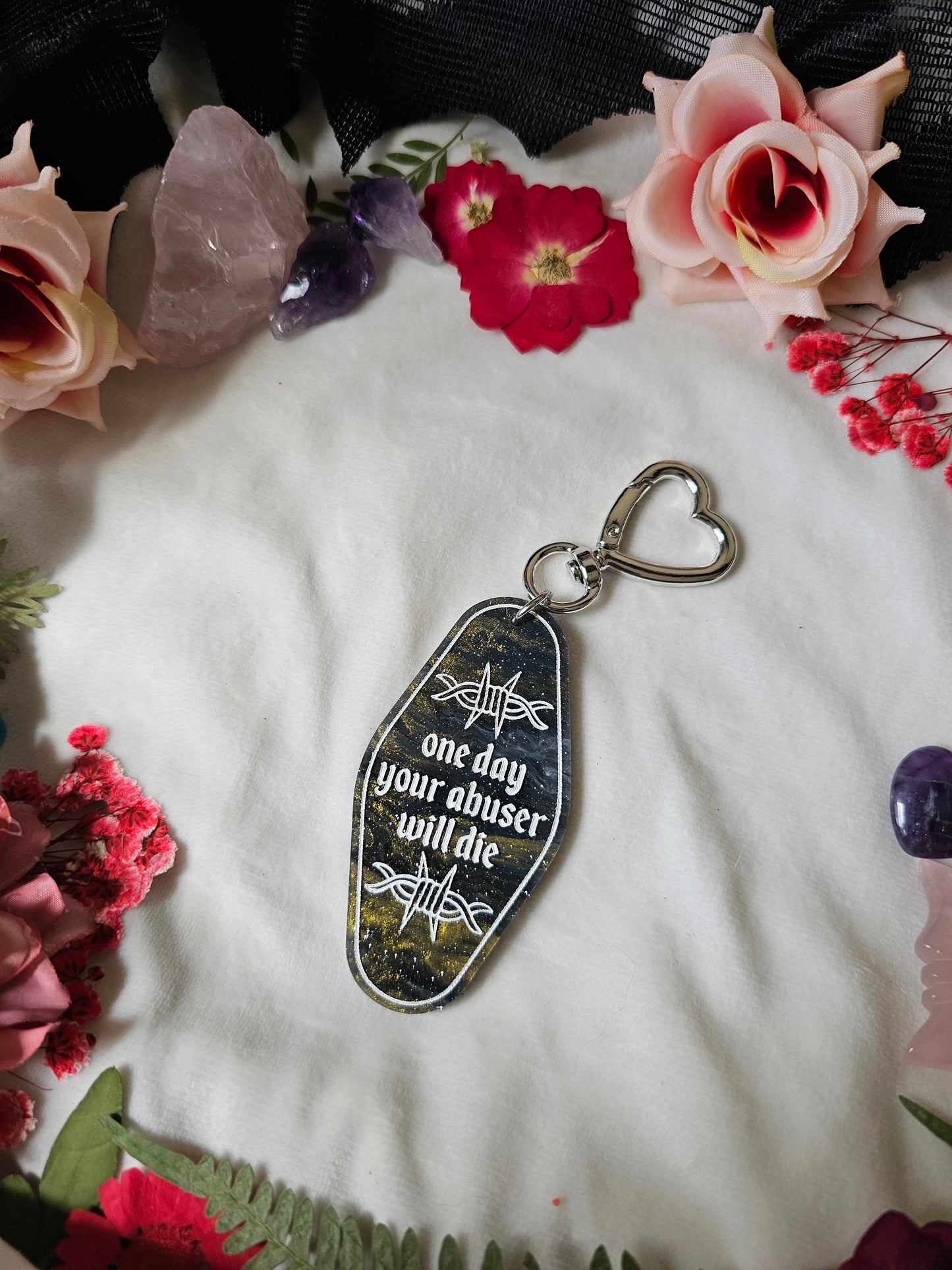 One Day Your Abuser Will.. Keychain (Onyx Gold)