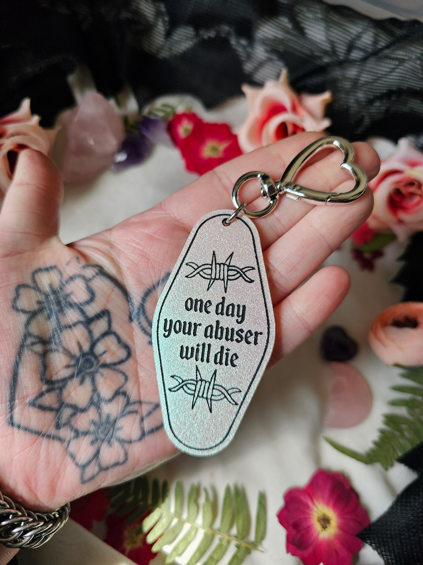 One Day Your Abuser Will.. Keychain (Opal Shimmer)