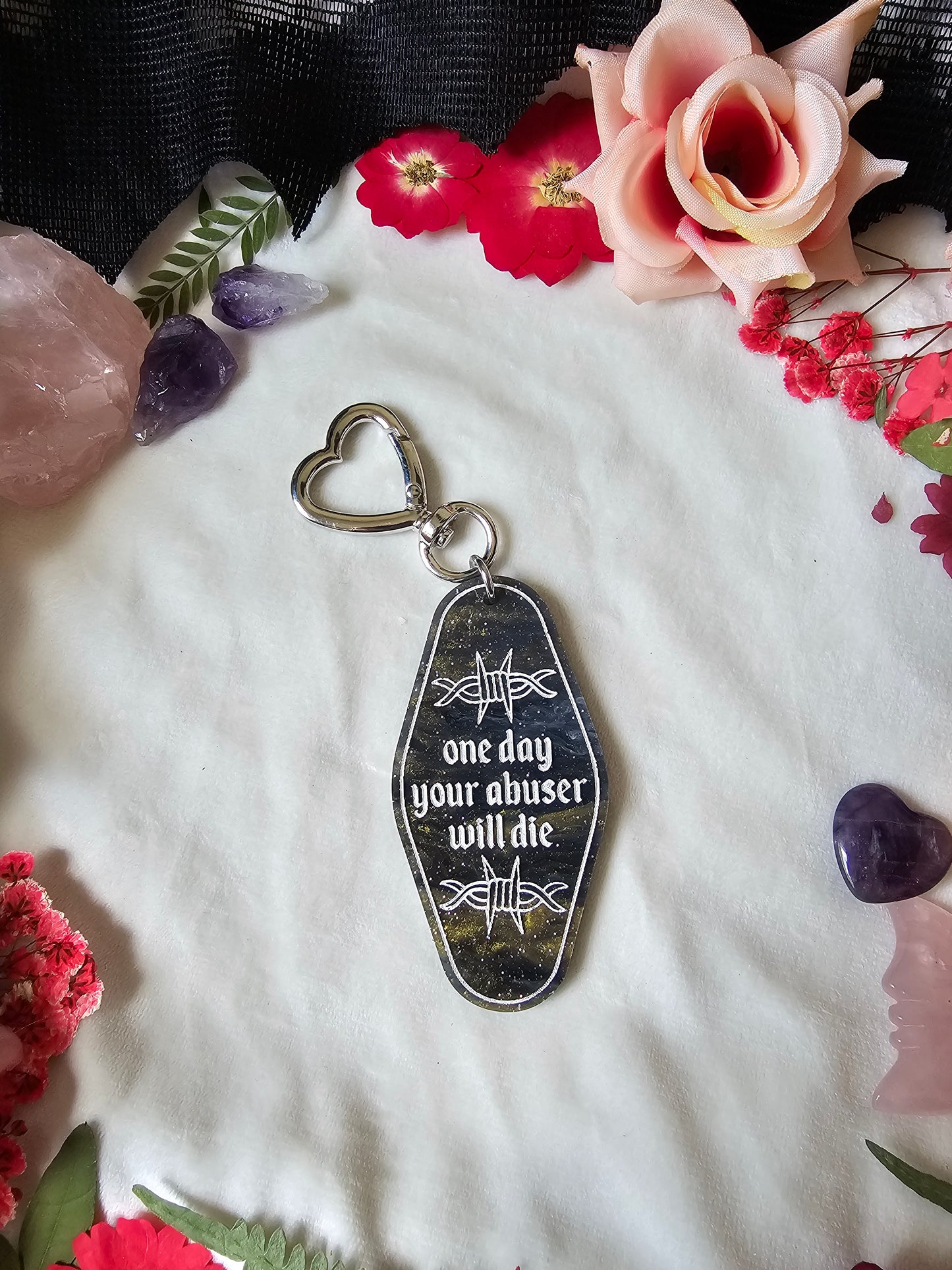 One Day Your Abuser Will.. Keychain (Onyx Gold)