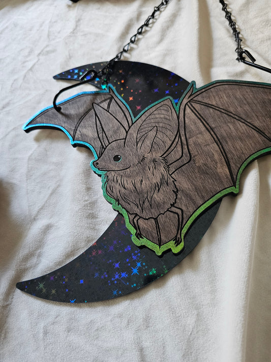 Large Moon Bat - Green/Blue Chrome on Dark Stars