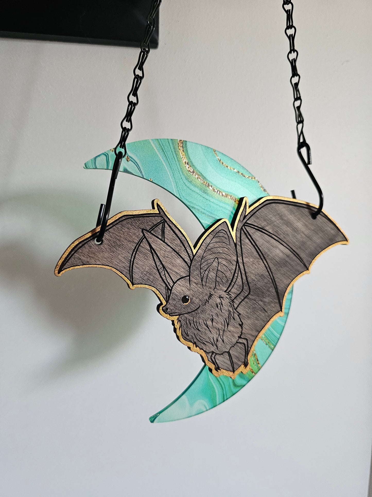 Small Moon Bat - Gold/Green Jade