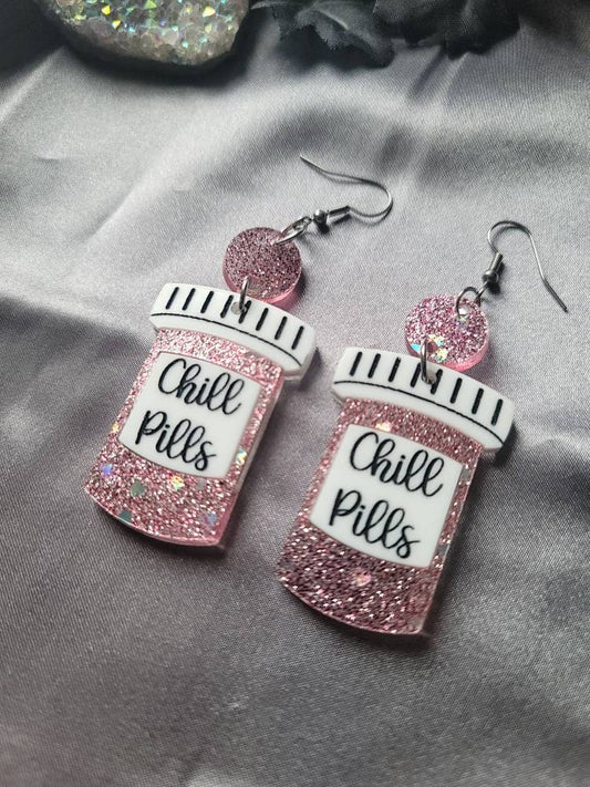 Chill Pills Acrylic Earrings, valentines day gift for her, statement earrings